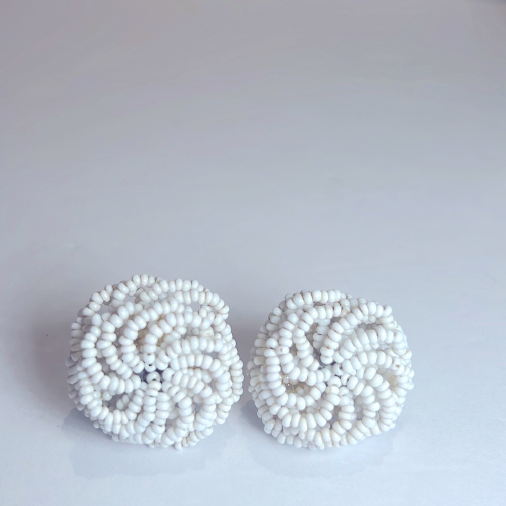 Vintage 1950’s Large Seed Bead Earrings, 1.5”, Screw On, Granny Cottage Core